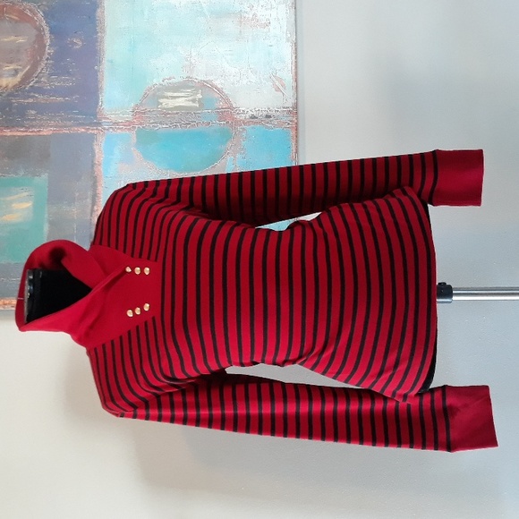Chaps by Ralph Lauren Highland Red & Black Striped Shawl Collar Top Size L / NWT - Picture 9 of 14